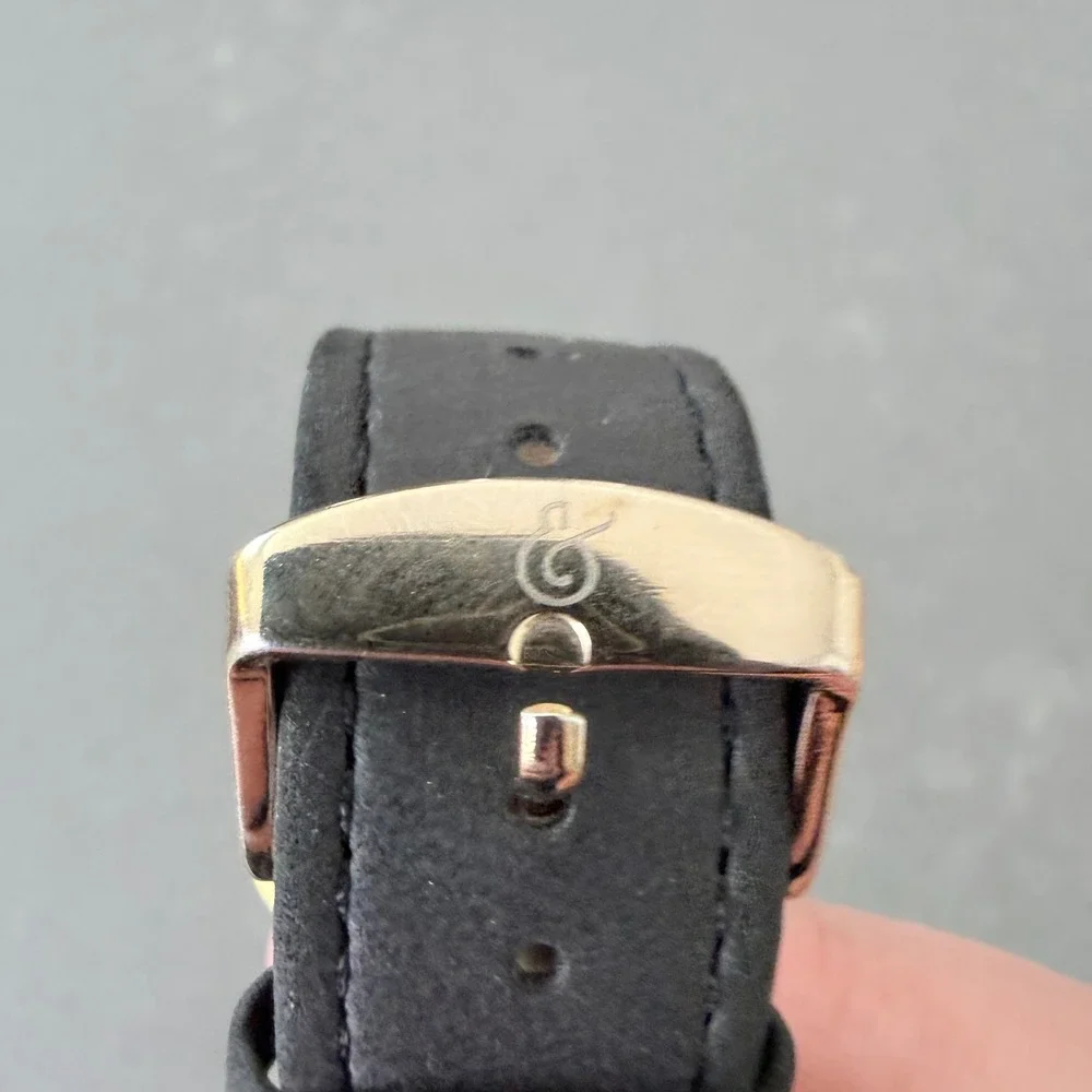 Larsson & Jennings Swiss Made Gold Black Leather Watch 5ATM needs battery